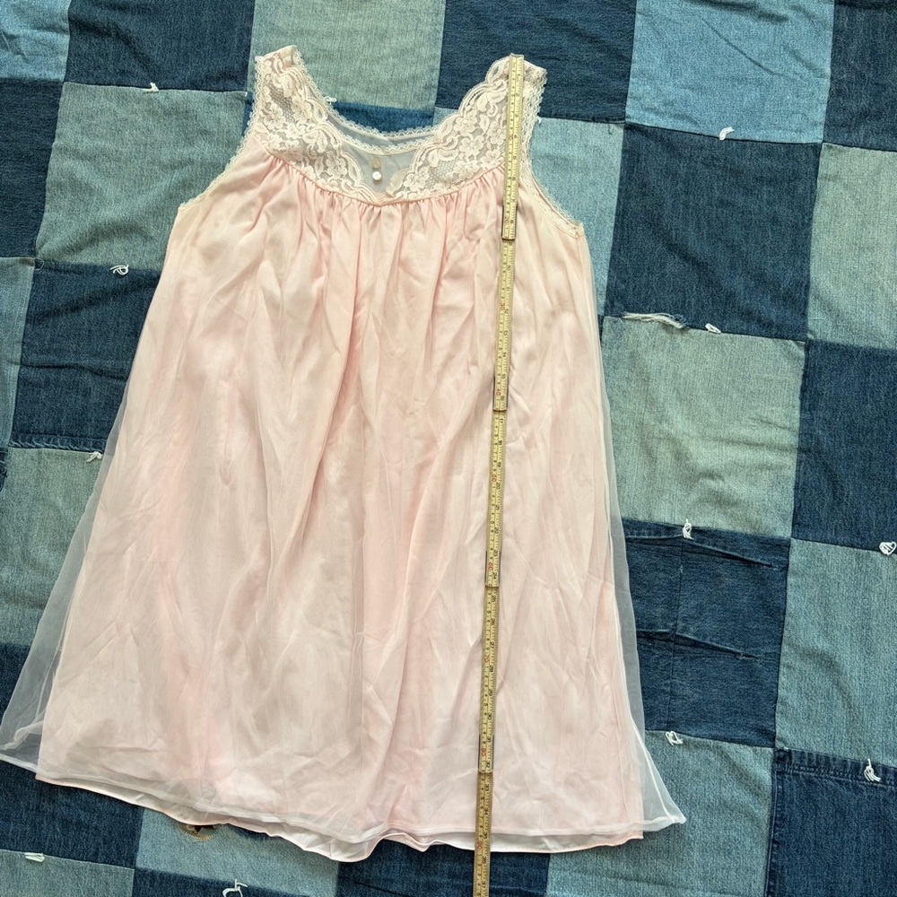 60s babydoll lace dress baby pink nightgown size M - Picture 8 of 8